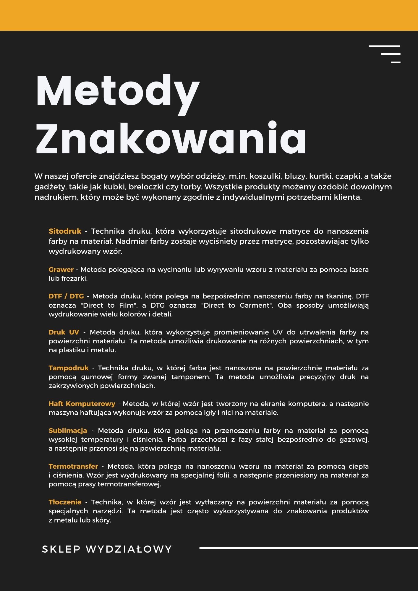 Katalog - metody znakowania